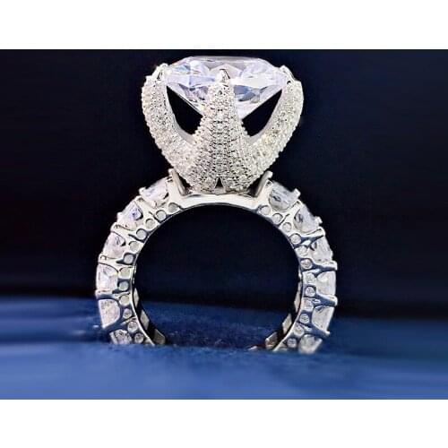 Romantic 925 Sterling Silver Geometric Simulated Moissanite Covered with Diamonds CZ Ring For Women Anniversary Jewelry Gift