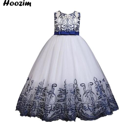 Luxury Embroidery Tulle Prom And wedding Ball Gown Dress Girls 6 To 13 Year Formal Back Button Pageant and Evening Party Dresses