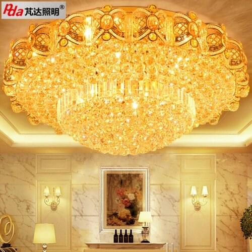 Modern K9 Crystal Gold Chandelier Flush Mount LED Ceiling Lamp Pendant Light Fixture for Living Room Dining Room MJ1111