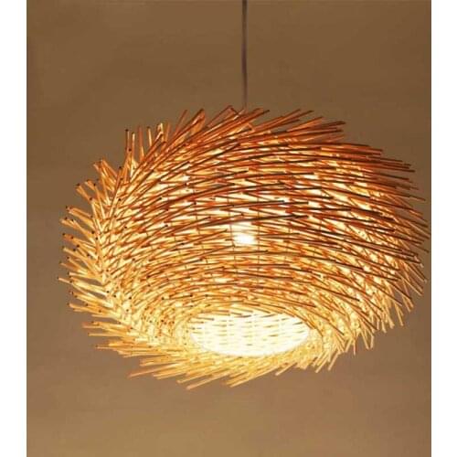 Modern Round Bird Cage Pendant Lamps Handmade Bamboo Weaving pendant lights D35cm 40cm 50cm Wood Suspension home lighting PA0546