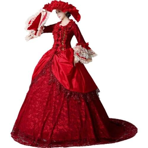 Medieval Renaissance Southern Belle Costumes Ball Gown red party medieval dress