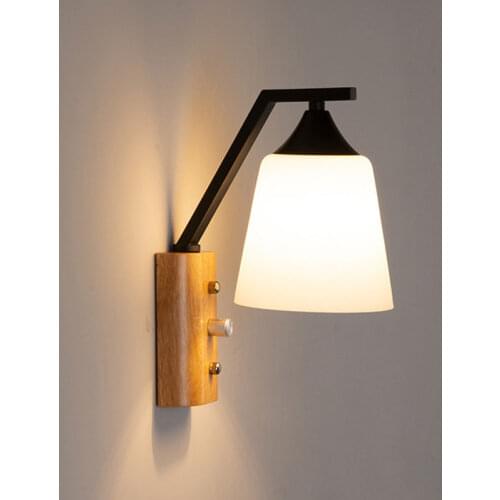 Glass Wall Lamp Modern Iron Wood Led Wall Lights for Home Bathroom Light Fixtures Bedroom Bedside Wall Sconce Living Room Decor