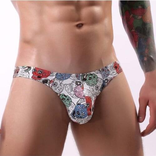 Mens G-strings Lingerie Erotic Soft Briefs Underwear Fashion Printing Tangas Thongs Underpants Costume Low Rise Pouch Brief