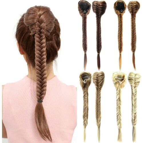 1pcs Fishtail Braids Clip In Wrap In Ponytail Hair Extensions Hairpiece Braided Drawstring Ponytail Hair Extensions Black Brown
