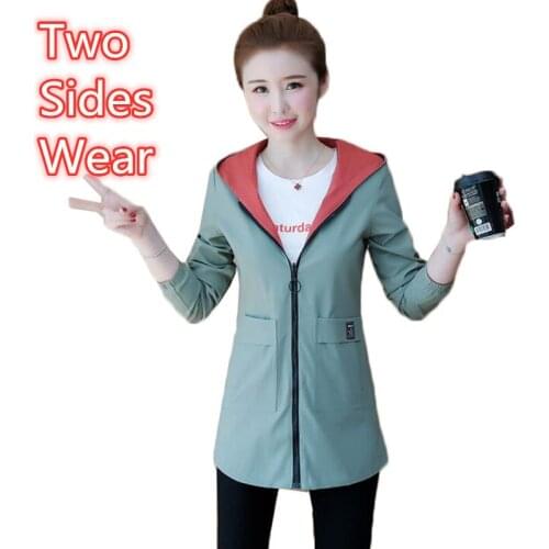 2020 Spring Autumn Women Two Sides Wear Jacket And Coat Korean Loose Long Sleeve Hooded Windbreaker Female Print Outerwear H01