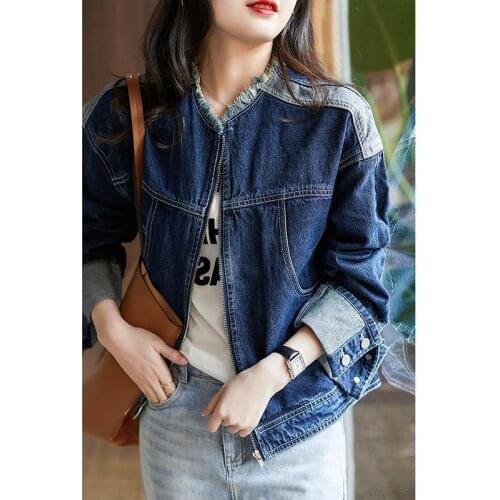 2021 Autumn New Jeans Jackets for Female Long Sleeve Lapel Short Jacket Pockets Casual Women Loose Denim Coat Outerwear Z574