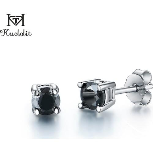 Kuololit Black moissanite Gemstone Stud Earrings for Women Solid 925 Sterling Silver Natural Solitaire for engagement New 2020