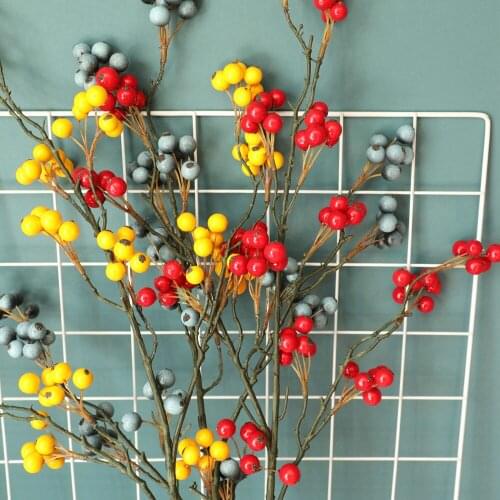 1PC DIY Artificial Berries Branch Foam Berry Fruit Plastic Fake Flowers Leaf Decorative Berry Red Berries Plant For Home Decor
