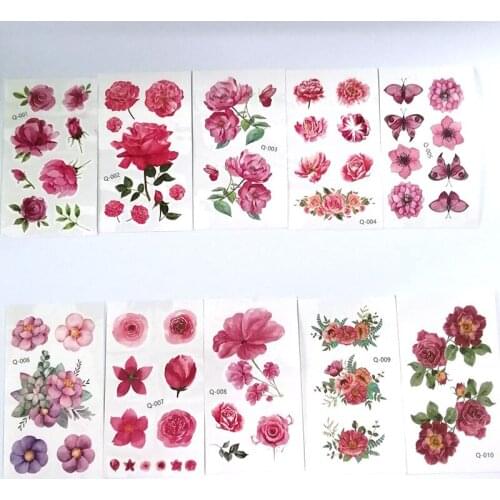 10pcs Temporary Tattoo Stickers Flowers Tattoo Colorful Body Art Waterproof for Kids and Women Randomly Send