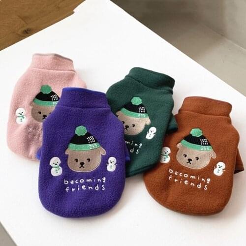 2021 Winter Dog Clothes Flannel Soft Pet Dogs Sweatershirt Hoodies For Small Medium Dogs Costume Cute Bear Embroidery Chihuahua