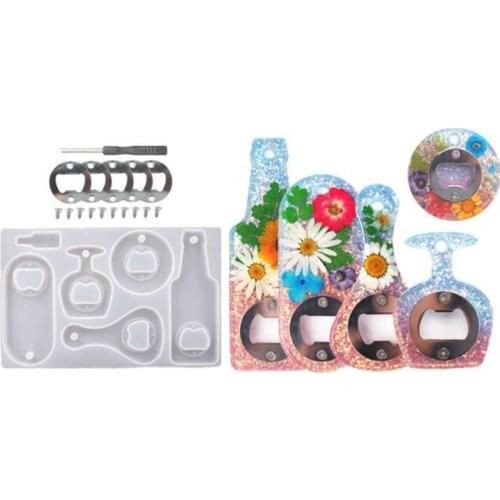 5sets DIY Epoxy Resin Beer Wrench Bottle Opener Dried Flower Epoxy Mirror Silicone Mold Bottle Opener Casting Mold