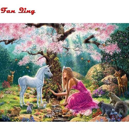 5D Diy diamond painting cross stitch "Unicorn & Girl" Full Round Diamond embroidery Needlework Rhinestone Mosaic Crafts