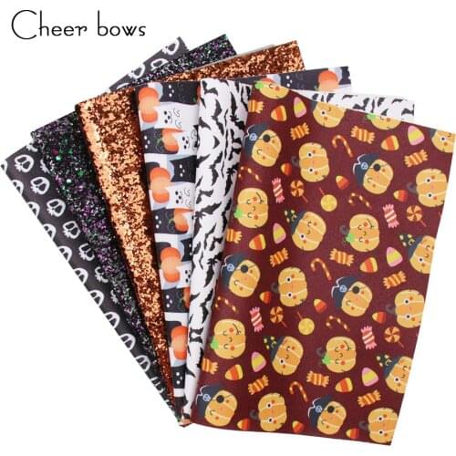 6pcs/set Halloween Skull Leather Sheet Glitter Leather For DIY Bows Phone Case Synthetic Leather Handmade Crafts Supplier