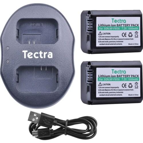 Tectra 1500mAh NP-FW50 NPFW50 Battery+USB Dual Charger for Sony Alpha a6500 a6300 a6000 a5000 a3000 NEX-3 a7R NP FW50 Battery