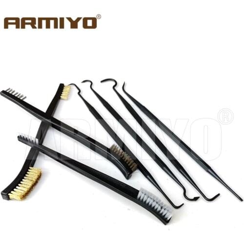 Armiyo 7Pcs/set Weapon Cleaner Barrel Carbon Deposits Dirt Cleaning Kit Steel Wire Double Head Brush + Nylon Pick Set Hunting