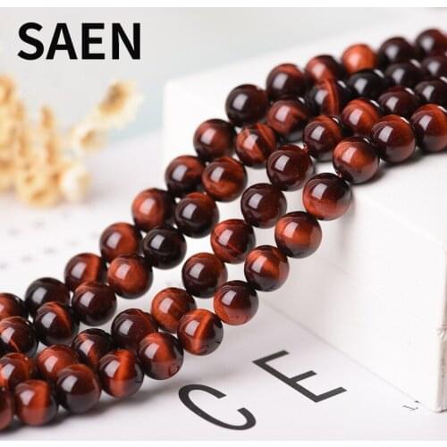 SAEN High Quality Natural Stone Beads Red TigerEye Size 4 6 8 10 12 14mm Bulk Loose Stone Beads For DIY Hand chain or Necklace