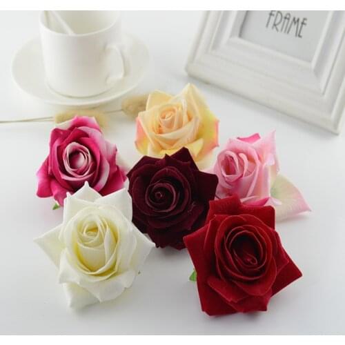 100pcs Artificial flowers Quality flannel 7CM Christmas home wedding decoration bridal accessories clearance silk roses head