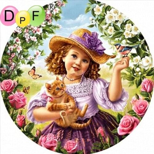 DPF Diamond embroidery Girl cat Diamond Painting Cross Stitch Needlework home decor crafts a gift DPF Diamond Mosaic Flowers