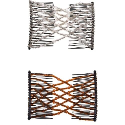 2Pcs Hair Combs with Elastic - Double Comb for Thick, Curly, Kinky Hair - Put Your Hair Up in Seconds with No Damage Comfy UpDo