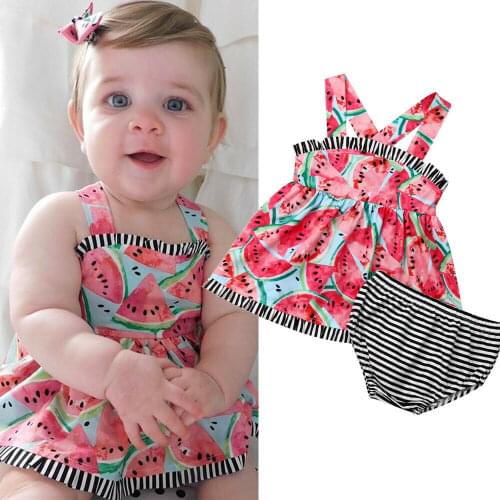Citgeett Summer Infant Newborn Baby Girl Watermelon T-shirt Clothes+Briefs Striped Shorts Pants Outfit Sets