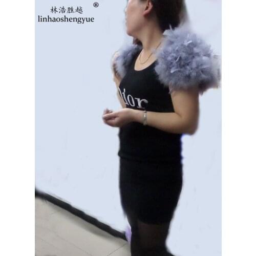 Linhaoshengyue Ostrich Hair and Feathers Small Shawl
