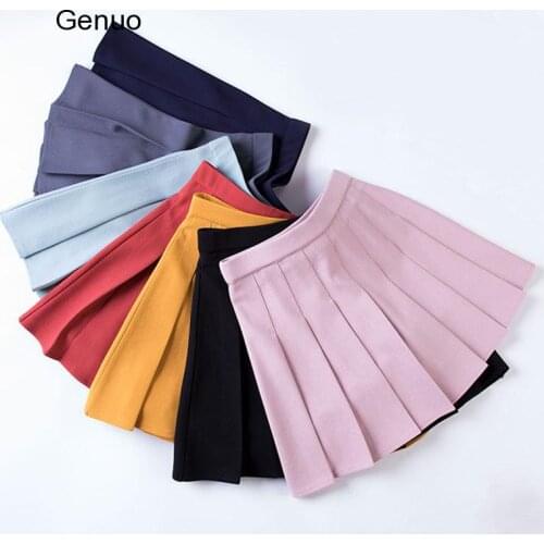 Sweet Pleated Skirt Solid Color Girl Short Skirt Women 2020 New Womens Clothing College Style Elastic Waist Skirt