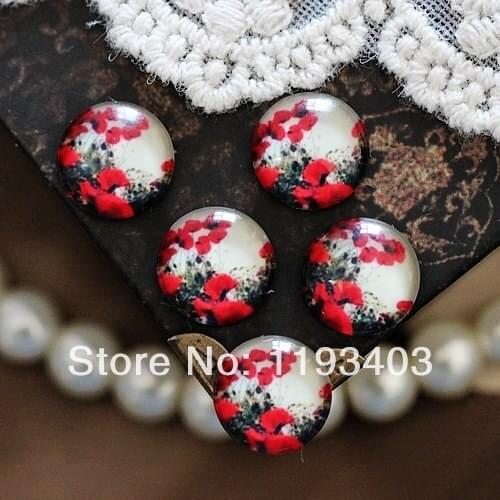 Min.mix order($9.9) 40pcs 12mm Handmade Photo Round Glass Cabochon beads-Image Glass Cabochon-(Flower)-(HPGC-2156)