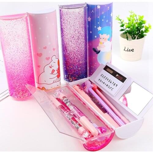 Multifunctional creative pencil case password lock quicksand stationery box large capacity office stationery school supplies
