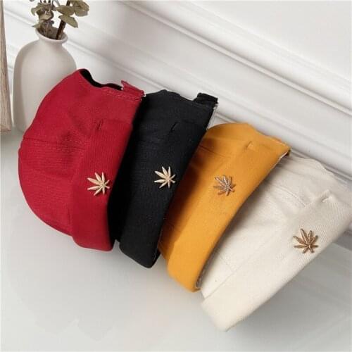 Mens and Womens Rivet Embroidery Hip-hop Hat Skull Cap Sailor Hat Leaf Warm Roll Cuff Caps Adjustable Cotton Cap