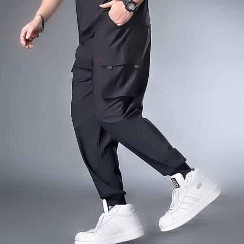 Men Thin Sports Pants Cotton Jogging Pants Street Clothing Workers Men Bag Black Pants Large Size XL-7XL