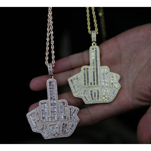 Hip Hop Iced Out Big Hands Pendants Necklace Full Rhinstone Crystal Zircon Rapper Middle Finger Up Hand Shape Jewelry For Men