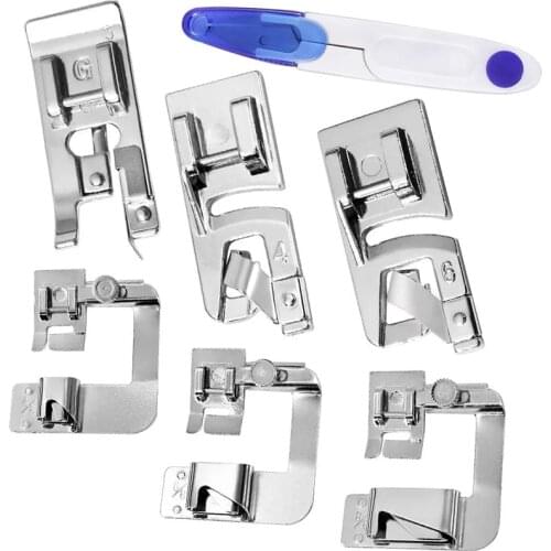 KAOBUY 6Pcs Sewing Machine Presser Foot Set Narrow Rolled Hemming Foot Kit For All Low Shank Snap Sewing Machine
