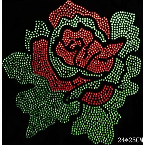 2pc/lot Green red rose sticker hot fix rhinestone transfer motifs designs iron on transfer iron on applique patches