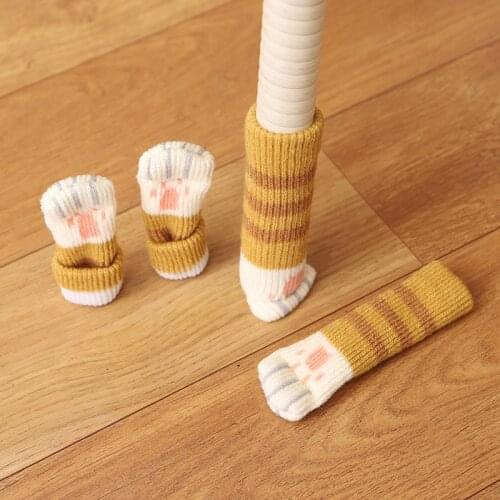 4/16pcs Knitted Table And Chair Socks Cat Claw Floor Protective Cover Mute Wear-resistant Non-slip Furniture Feet Sleeve Pad