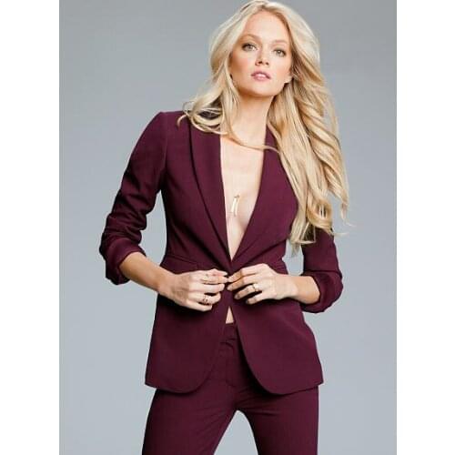 New Elegant Women Long sleeve Wine Red 2015 Custom Made Ladies Formal Office Business suit