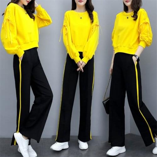 2021 New Womens Tracksuit Casual Costumes For Women Spring Female Sporting Suits Sweatshirt Pant Suit Two Piece Set wid leg 3XL