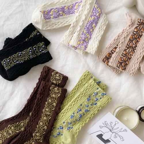New Fashion Twisted Girls Short Socks Combed Cotton Cozy Breathable Women Socks Cute Flower Mid-Tube Princess Socks Lolita Style