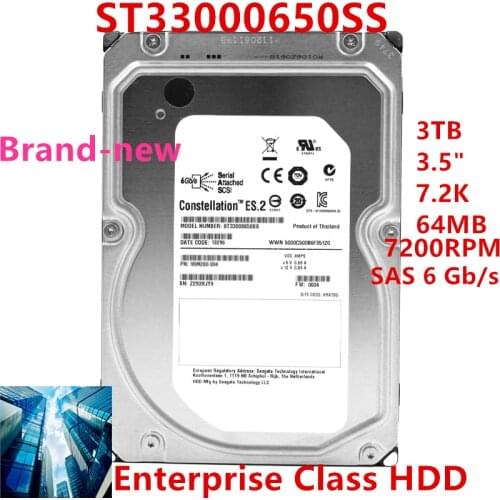 New HDD For Seagate Brand 3TB 3.5" 7.2K SAS 6 Gb/s 64MB 7200RPM For Internal HDD For Enterprise Class HDD For ST33000650SS