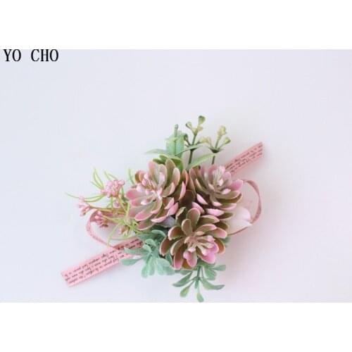 Dropshipping Pink Fake Succulent Wrist Flower Artificial Plant Decor Corsage Pink Corsage Bracelet for Holiday Party Prom