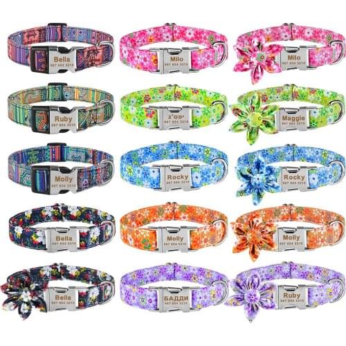 Adjustable Nylon Personalized Plaid Unisex Dogs Collar Custom Free Engraved Name Tag Dog Collar Small Large Product Dog Collars