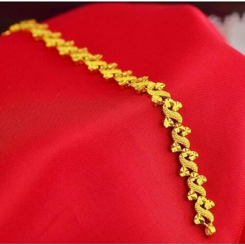 Carved Heart Bracelet Yellow Gold Filled Trendy Women "S" Shaped Watch Chain Bracelet