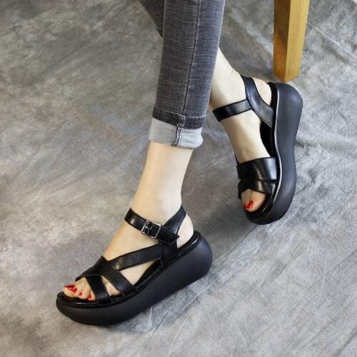 Women Sandals 2021 Summer New Handmade Genuine Leather Platform Sandals Women Casual Comfortable Cow Leather Sandals