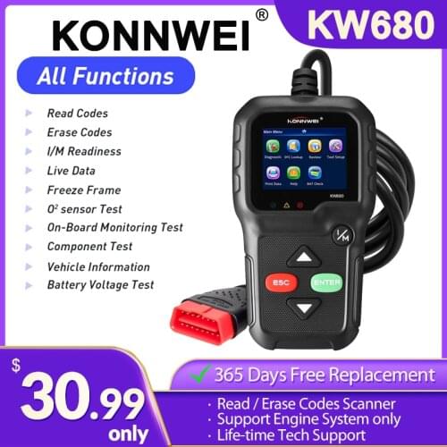 Konnwei KW680 Code Reader Scanner Tools VIN TPMS ABS SRS Full Obd2 Function KW 680 Russian Car Diagnostic Tool pk AD310 OM123