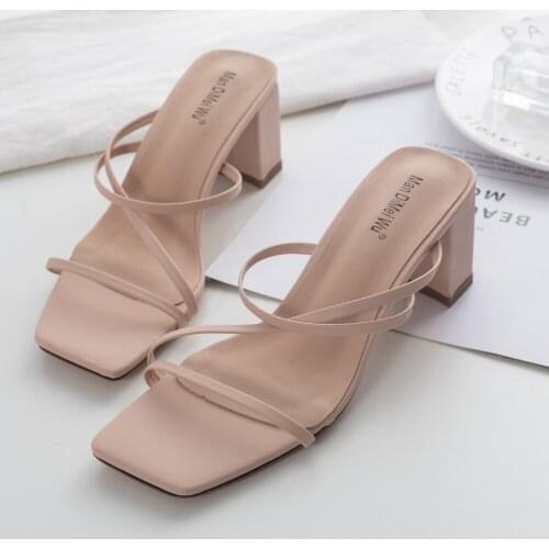Slides Shoes Fenty Beauty Thin Heels Womens Slippers 2019 Square heel Heeled Mules Ladies Flip Flops Sliders Luxury New High