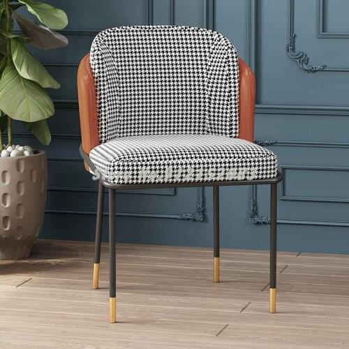 Nordic Light Luxury Dining Chair Home Backrest Fabric Chair Makeup Chair Modern Italian Houndstooth Stool Dining Table Desk Chai