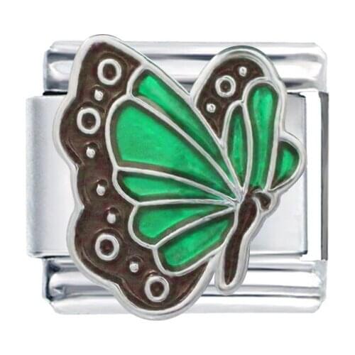 Composable Links Classic Size 9mm Fancy Girls Enamel Green Butterfly Italian Charm Bracelet Fit Zoppini Nomiation Brand