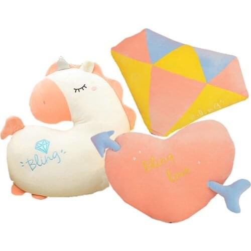 Super Soft Rainbow Diamond UnIcorn Plush Pillow Stuffed Cupcake Fal in love Arrow Heart Sofa Decor Cushion Gift For Girlfriend