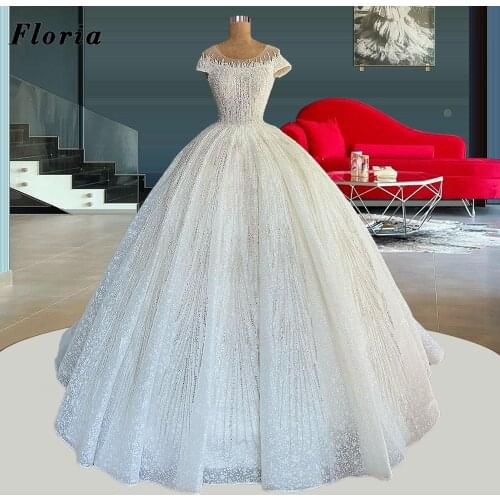 Floria Gorgeous Rhinestone Wedding Dresses 2021 Saudi Arabia Lace Bride Women Middle East Dubai Bridal Gowns Vestido De Noiva