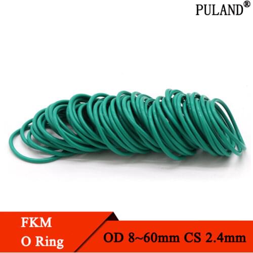 10pcs CS 2.4mm OD 8~60mm Green FKM Fluorine Rubber O Ring Sealing Gasket Insulation Oil High Temperature Resistance Green