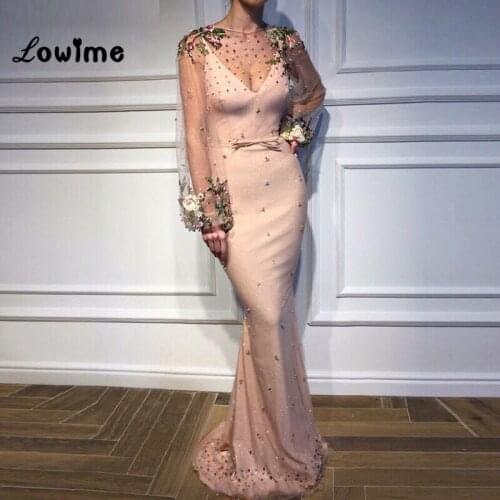 Embroidery Evening Dresses Robe De Soiree Kaftan Dubai Abaya Beaded Prom Dress Arabic Celebrity Party Gowns 2019 Custom Made